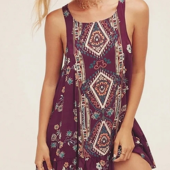 Free People Annka Boarder Slip Dress Black Multi Boho Size Med - Picture 1 of 12
